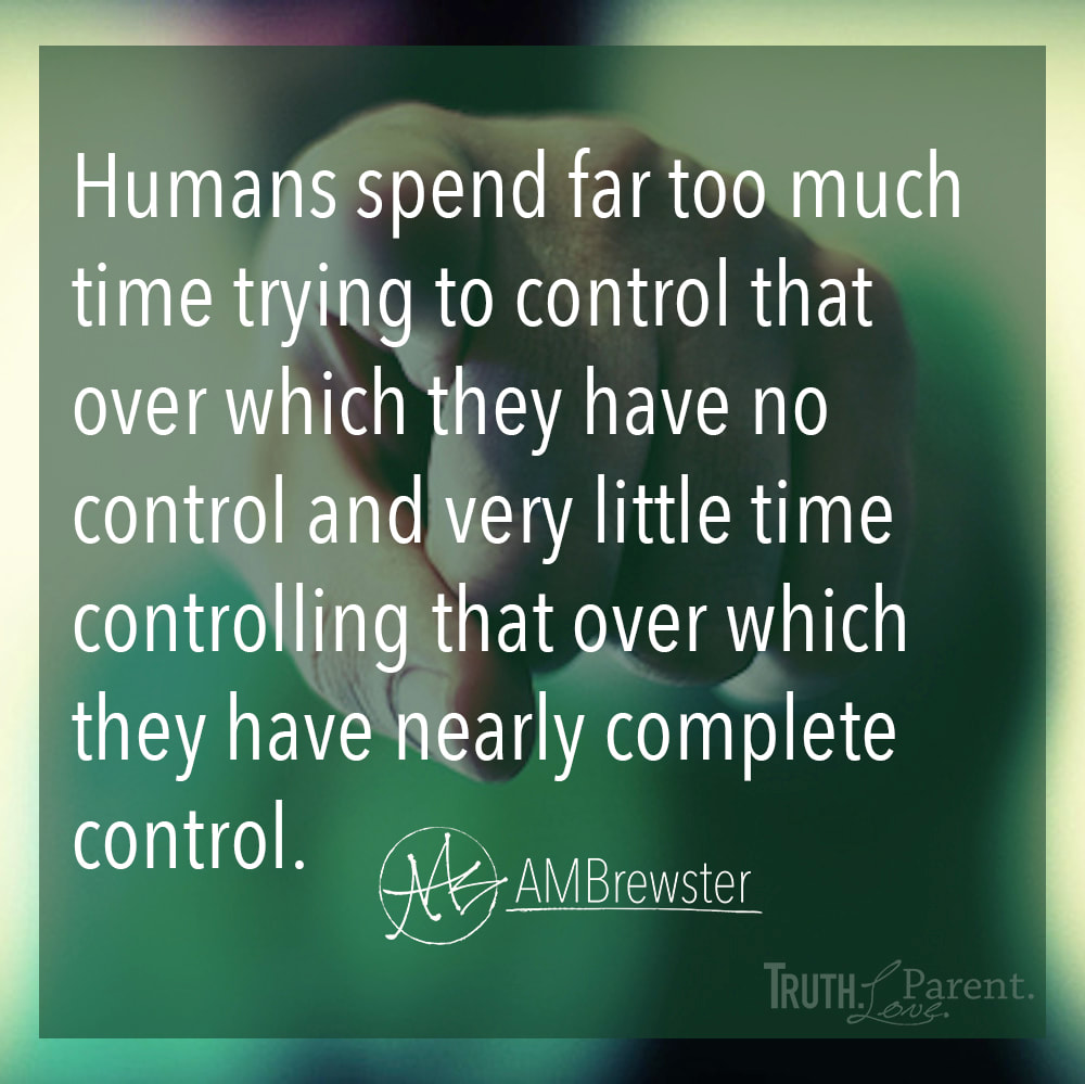 Humans spend far too much time trying to control that over which they have no control and very little time controlling that over which they have nearly complete control. AMBrewster Parenting Quote